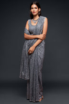 Grey Georgette Party Wear Saree with Blouse and Underskirt