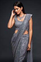 Grey Georgette Party Wear Saree with Blouse and Underskirt