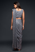Grey Georgette Party Wear Saree with Blouse and Underskirt