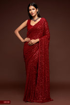 Red Georgette Party Wear Saree with Sequins Embroidery Blouse and Underskirt