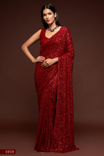 Red Georgette Partywear Sequins Saree with Sleeveless Blouse & Underskirt