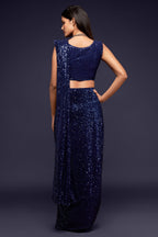 Navy Blue Georgette Party Wear Saree with Blouse and Underskirt