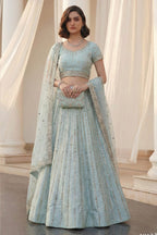 Light Sky Art Silk Lehenga Choli For Indian & Pakistani Wedding Festival - Sequins & Thread Embroidery Work, Zari Work, Real Mirror Work