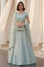 Light Sky Art Silk Lehenga Choli For Indian & Pakistani Wedding Festival - Sequins & Thread Embroidery Work, Zari Work, Real Mirror Work