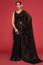 Black Georgette Party Wear Saree with Blouse and Underskirt