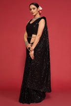 Black Georgette Party Wear Saree with Blouse and Underskirt
