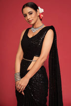 Black Georgette Party Wear Saree with Blouse and Underskirt