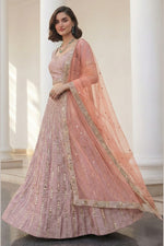 Durty Pink Art Silk Lehenga Choli For Indian & Pakistani Wedding Festival - Sequins & Thread Embroidery Work, Zari Work, Real Mirror Work