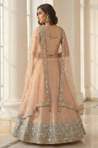 Peach Art Silk Lehenga Choli For Indian & Pakistani Wedding Festival - Sequins & Thread Embroidery Work, Zari Work, Real Mirror Work