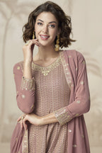 Rose Gold Georgette Palazzo Suit For Indian & Pakistani Wedding Festival - Embroidery Work