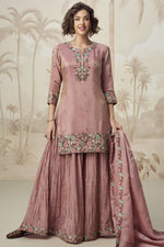 Rose Gold Organza Silk Palazzo Suit For Indian Wedding & Pakistani Festival - Embroidery Work