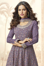 Purple Georgette Palazzo Suit For Indian & Pakistani Wedding Festival - Embroidery Work