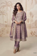 Mauve Purple Simmer Silk Kameez With Pant For Indian & Pakistani Wedding Festival - Embroidery Work