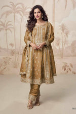 Golden Bronze  Simmer Silk Kameez With Pant For Indian & Pakistani Wedding Festival - Embroidery Work