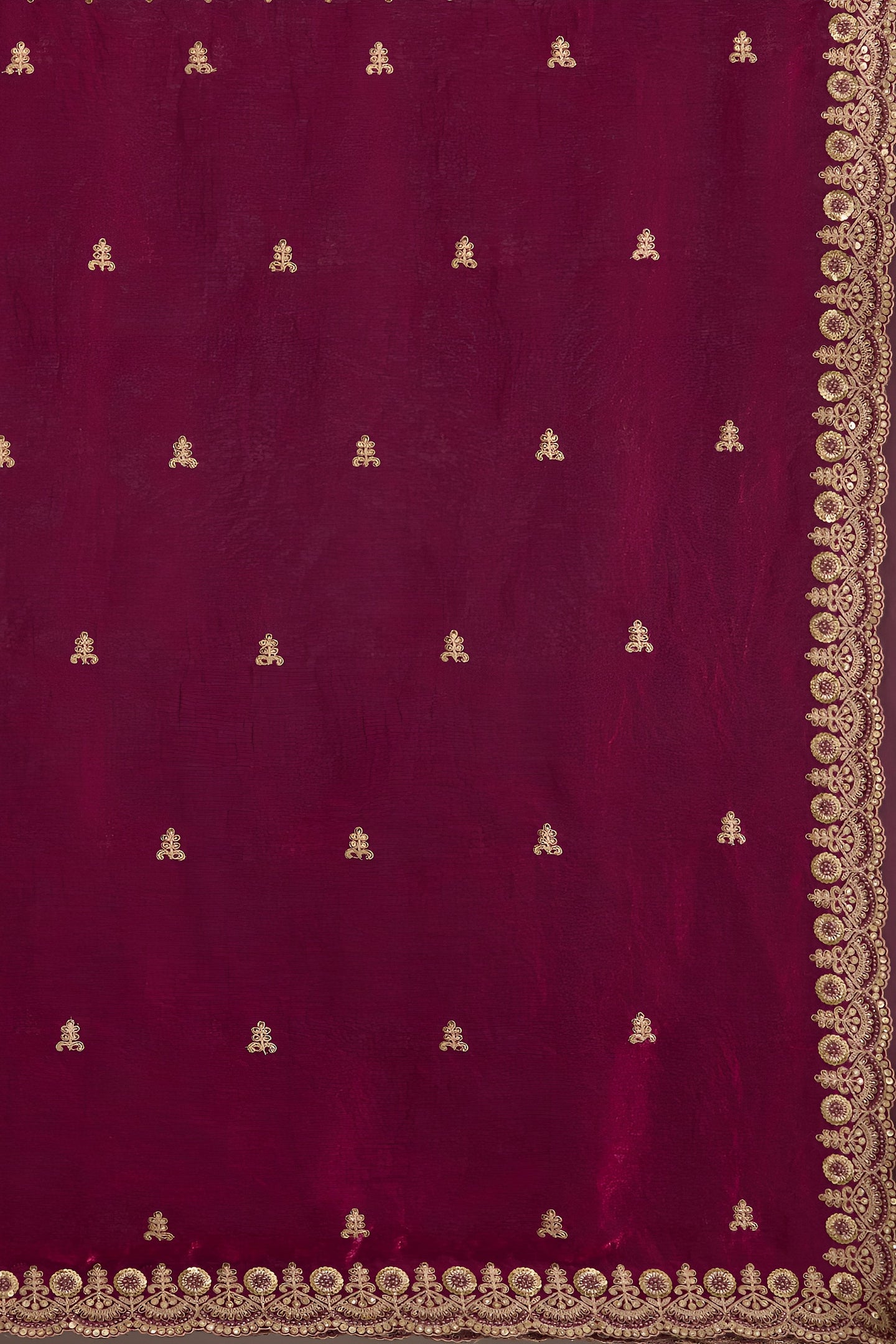 Magenta Tissue Saree with Stitched Blouse and Intricate Sequin Zari Pearl Work