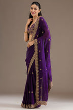 Purple Tissue Saree with Stitched Blouse in Sequin Zari and Pearl Work