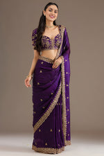 Purple Tissue Saree with Stitched Blouse in Sequin Zari & Pearl Work