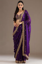 Purple Tissue Saree with Stitched Blouse in Sequin Zari and Pearl Work