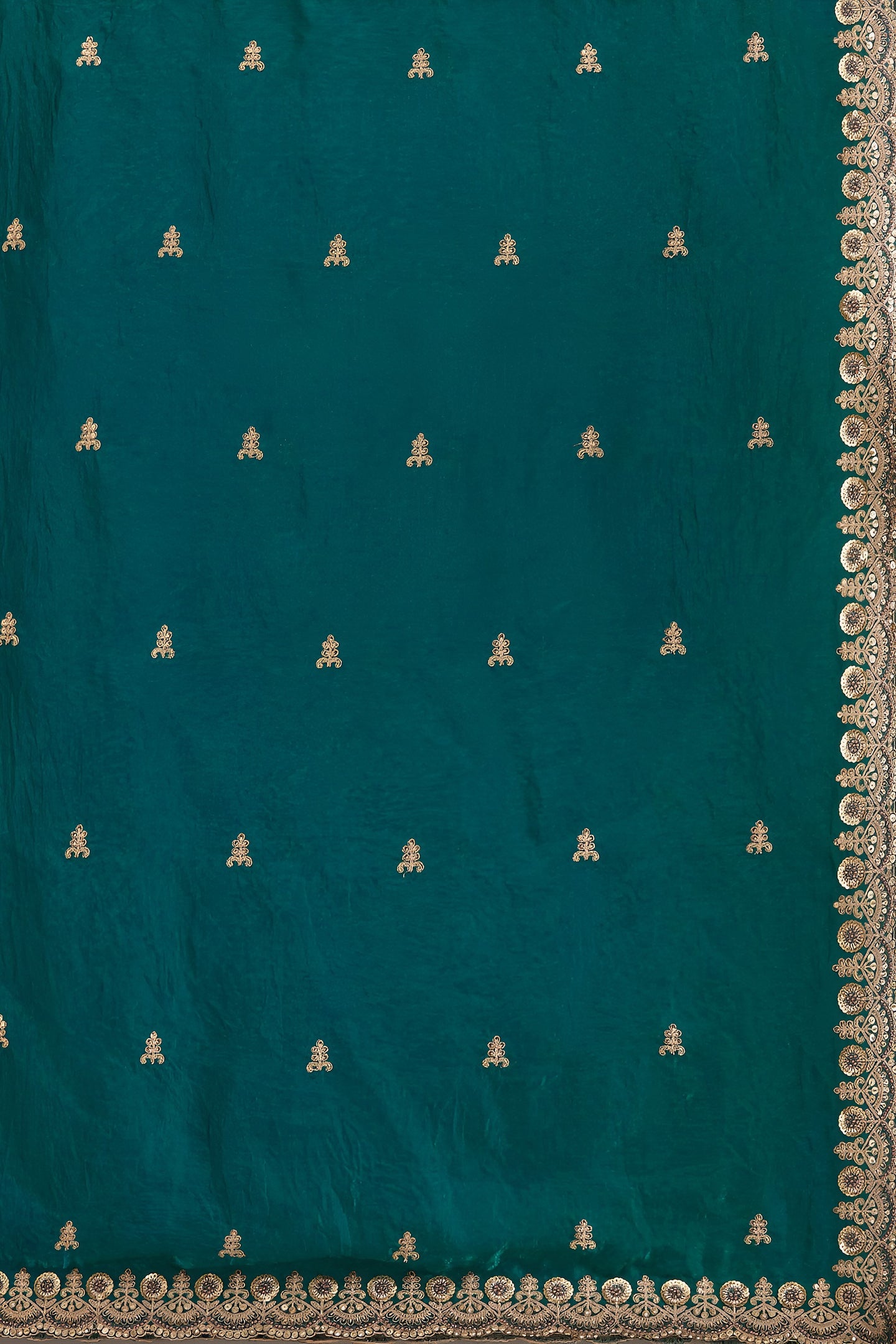 Rama Zari and Pearl Work Tissue Saree with Stitched Blouse