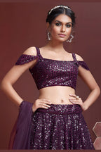 Purple Net Party Wear Lehenga Choli For Indian & Pakistani Wedding Festival - Sequins & Thread Embroidery Work