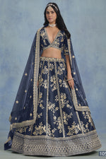 Navy Blue Thread & Sequins Embroidered Lehenga Choli
