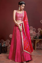 Pink Banglori Silk Party Wear Lehenga Choli For Indian & Pakistani Wedding Festival - Sequins & Thread Embroidery Work, Print Work, Real Mirror Work