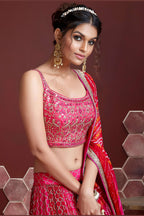 Pink Banglori Silk Party Wear Lehenga Choli For Indian & Pakistani Wedding Festival - Sequins & Thread Embroidery Work, Print Work, Real Mirror Work