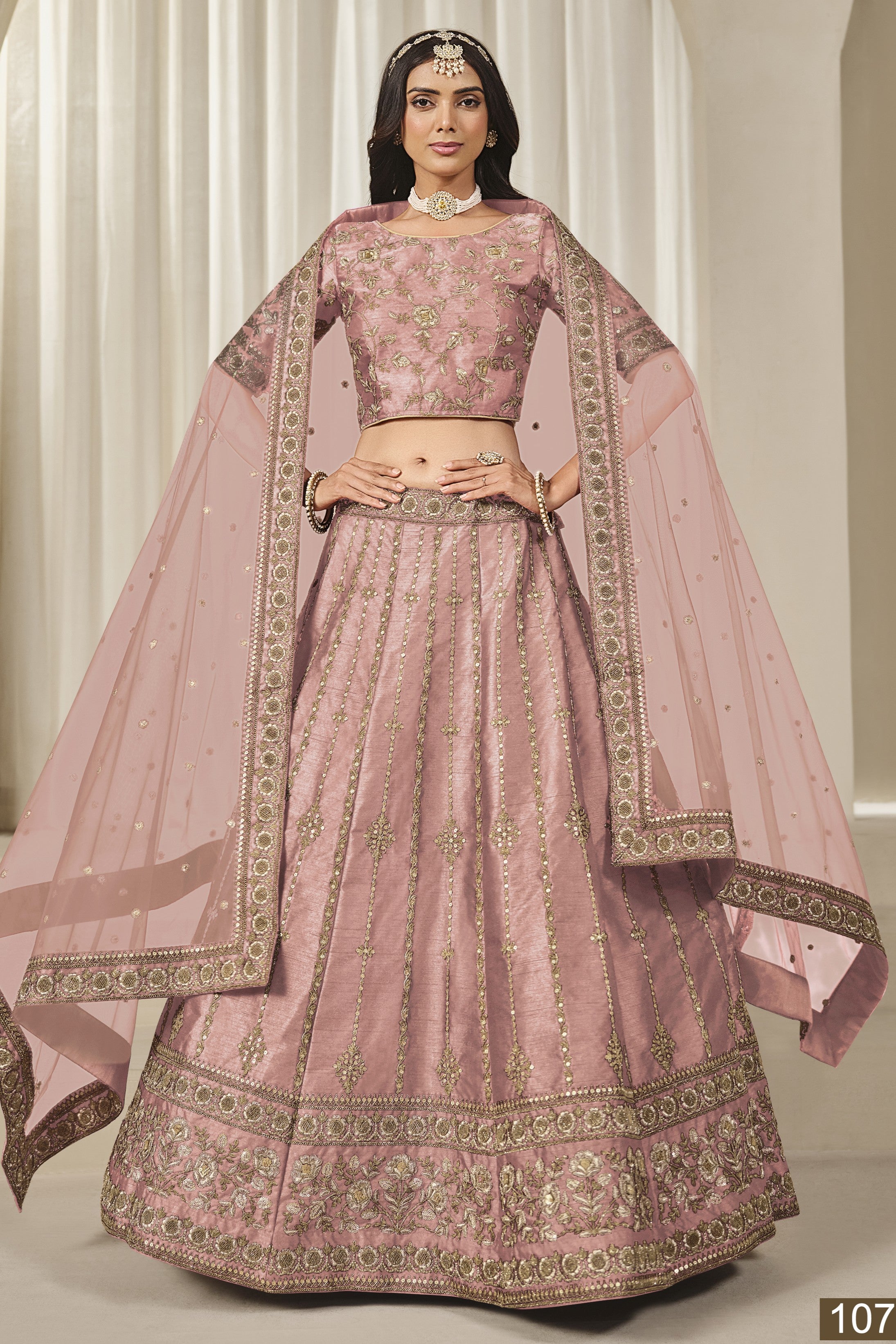 Light Pink Art Silk Lehenga Choli For Indian & Pakistani Wedding Festival - Thread & Sequins Embroidery Work