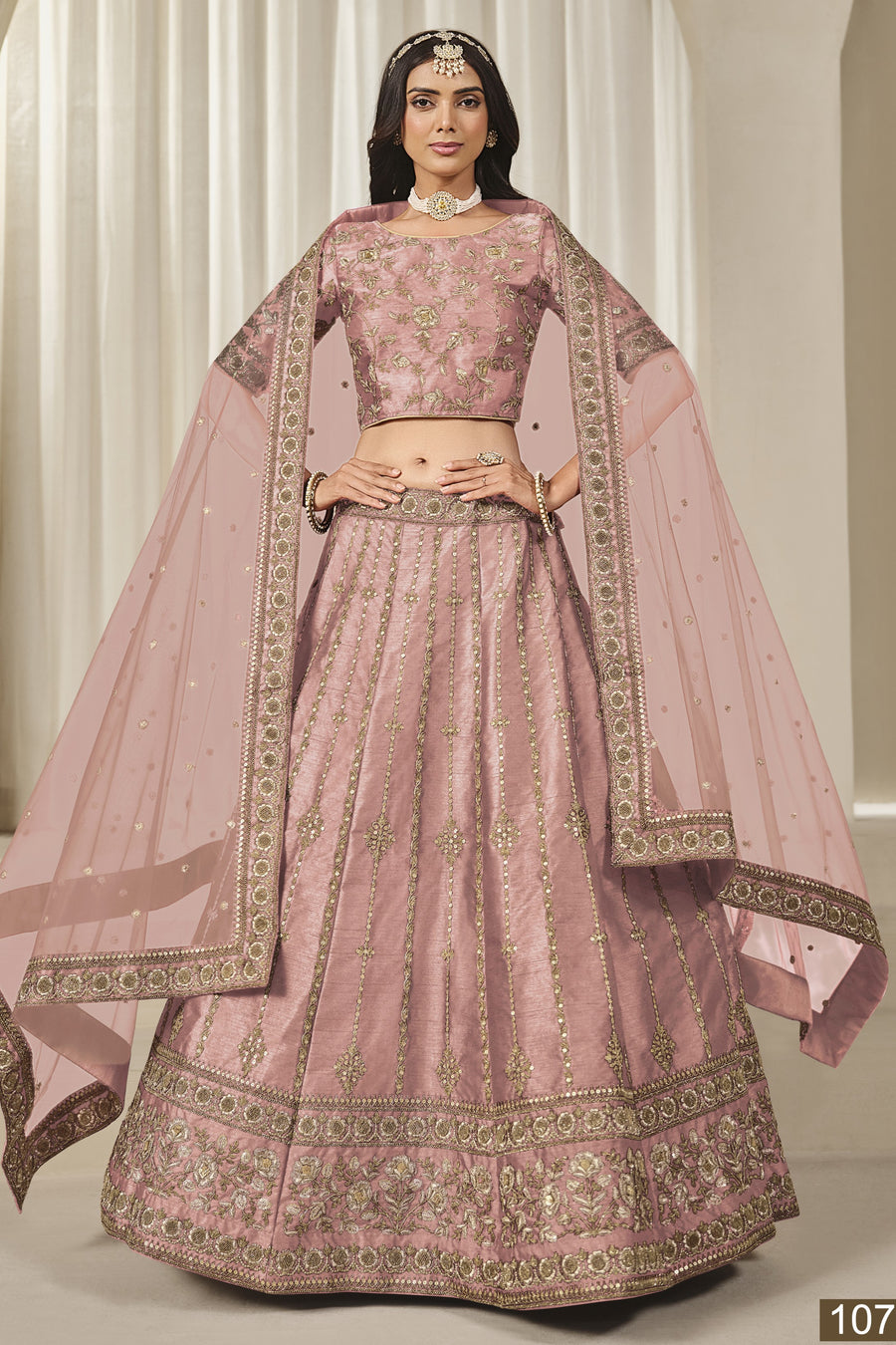 Light Pink Art Silk Lehenga Choli For Indian & Pakistani Wedding Festival - Thread & Sequins Embroidery Work