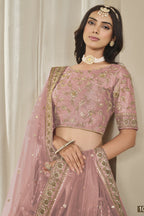 Light Pink Art Silk Lehenga Choli For Indian & Pakistani Wedding Festival - Thread & Sequins Embroidery Work