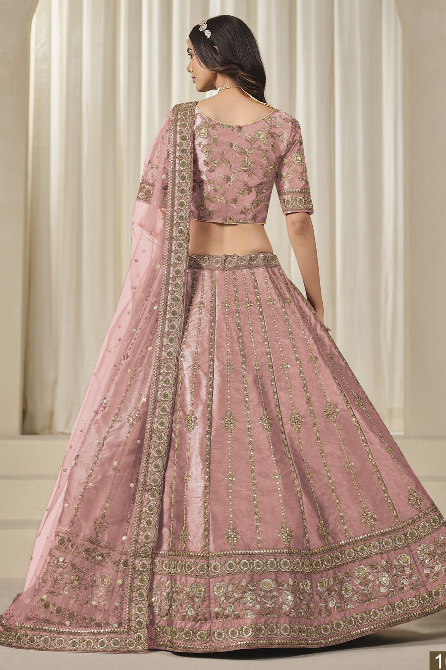 Light Pink Art Silk Lehenga Choli For Indian & Pakistani Wedding Festival - Thread & Sequins Embroidery Work