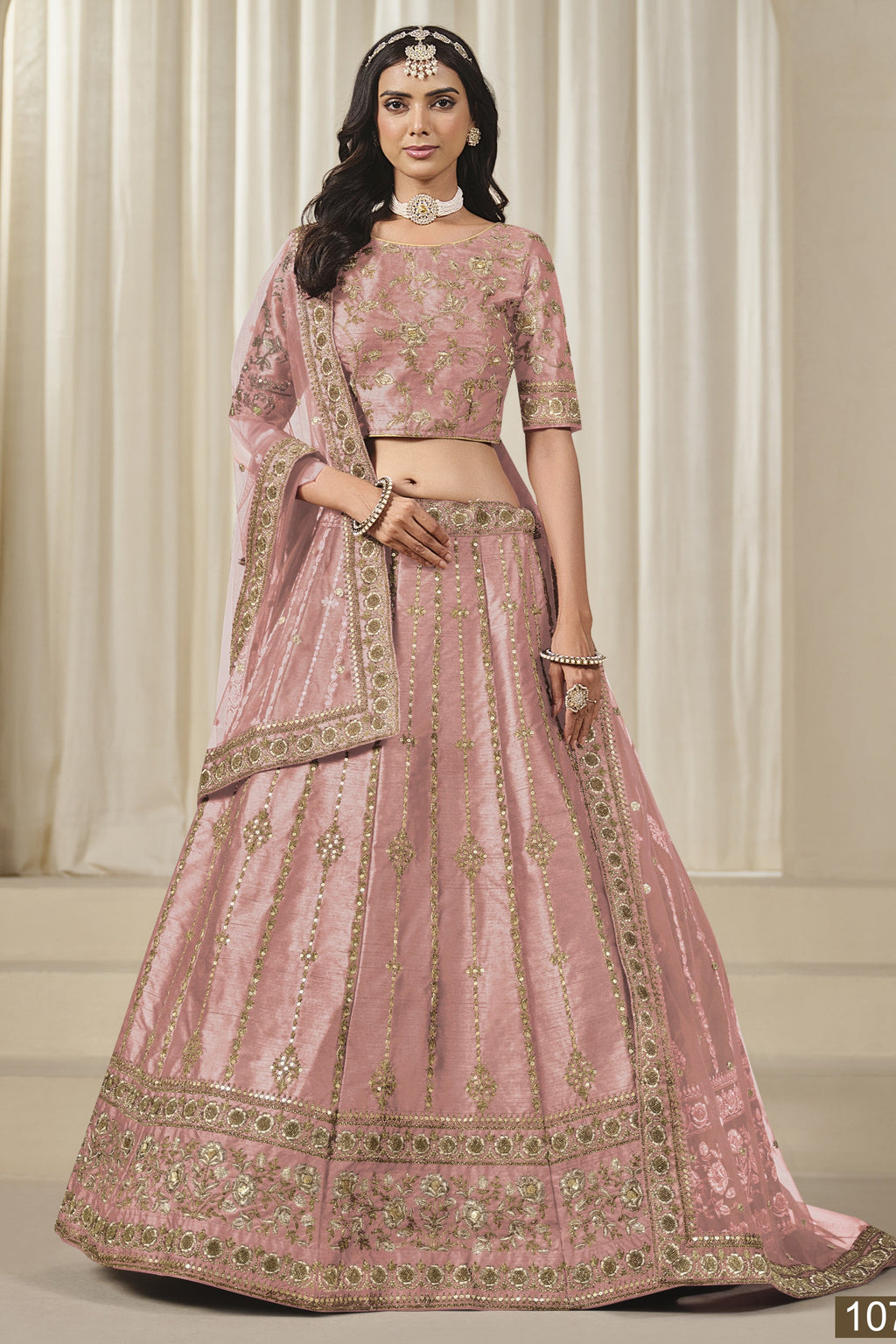 Light Pink Art Silk Lehenga Choli For Indian & Pakistani Wedding Festival - Thread & Sequins Embroidery Work