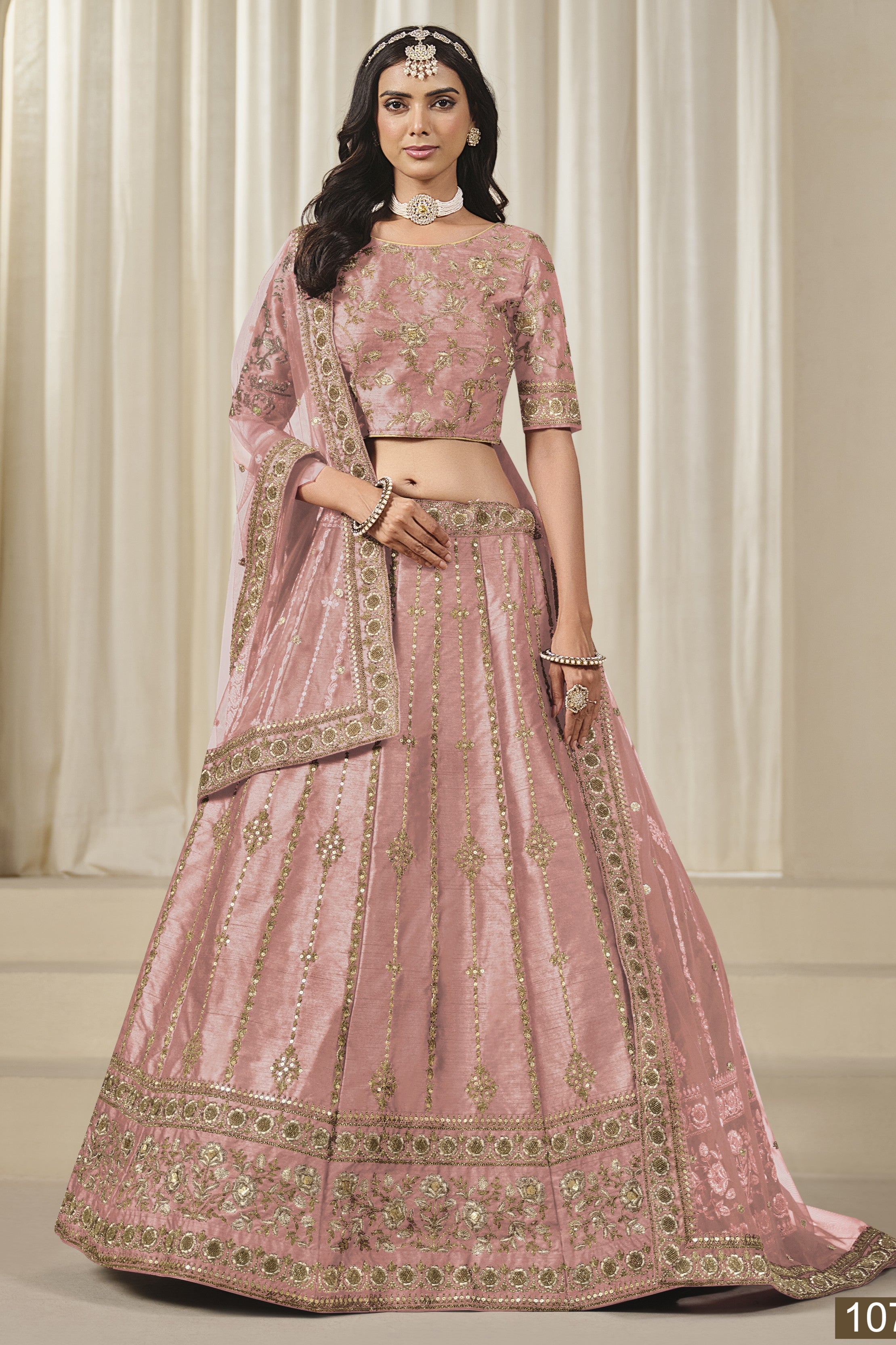 Light Pink Art Silk Lehenga Choli For Indian & Pakistani Wedding Festival - Thread & Sequins Embroidery Work