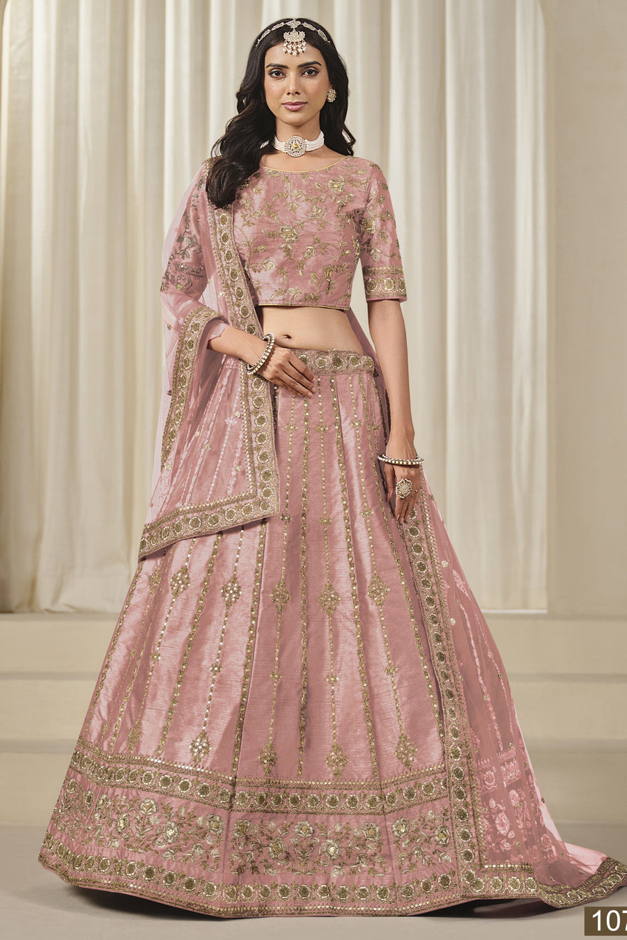 Light Pink Art Silk Lehenga Choli For Indian & Pakistani Wedding Festival - Thread & Sequins Embroidery Work