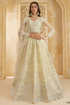 Off White Net Lehenga Choli For Wedding Guest in Indian Festivals & Pakistani Weddings Dress - Thread Embroidery Work, Stone Work