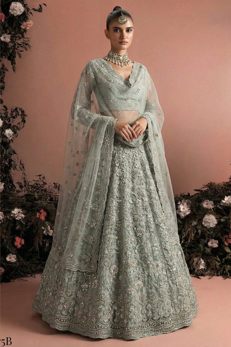 Pista Green Net Lehenga Choli For Indian & Pakistani Wedding Festival - Embroidery Work