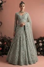 Pista Green Net Lehenga Choli For Indian & Pakistani Wedding Festival - Embroidery Work