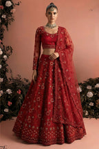 Red Net Lehenga Choli For Indian & Pakistani Wedding Festival - Embroidery Work