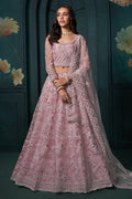 Dusty Pink Net Lehenga for Wedding with Choli & Dupatta