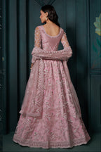 Dusty Pink Net Lehenga for Wedding with Choli & Dupatta