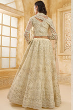 Off White Net Lehenga Choli For Wedding Guest in Indian Festivals & Pakistani Weddings Dress - Thread Embroidery Work, Stone Work