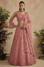 Dusty Pink Engagement Lehenga Choli with Thread and Stone Work