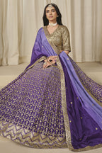 Purple Chinon Silk Dual Color Lehenga Choli For Indian & Pakistani Wedding Festival - Thread & Sequence Embroidery Work