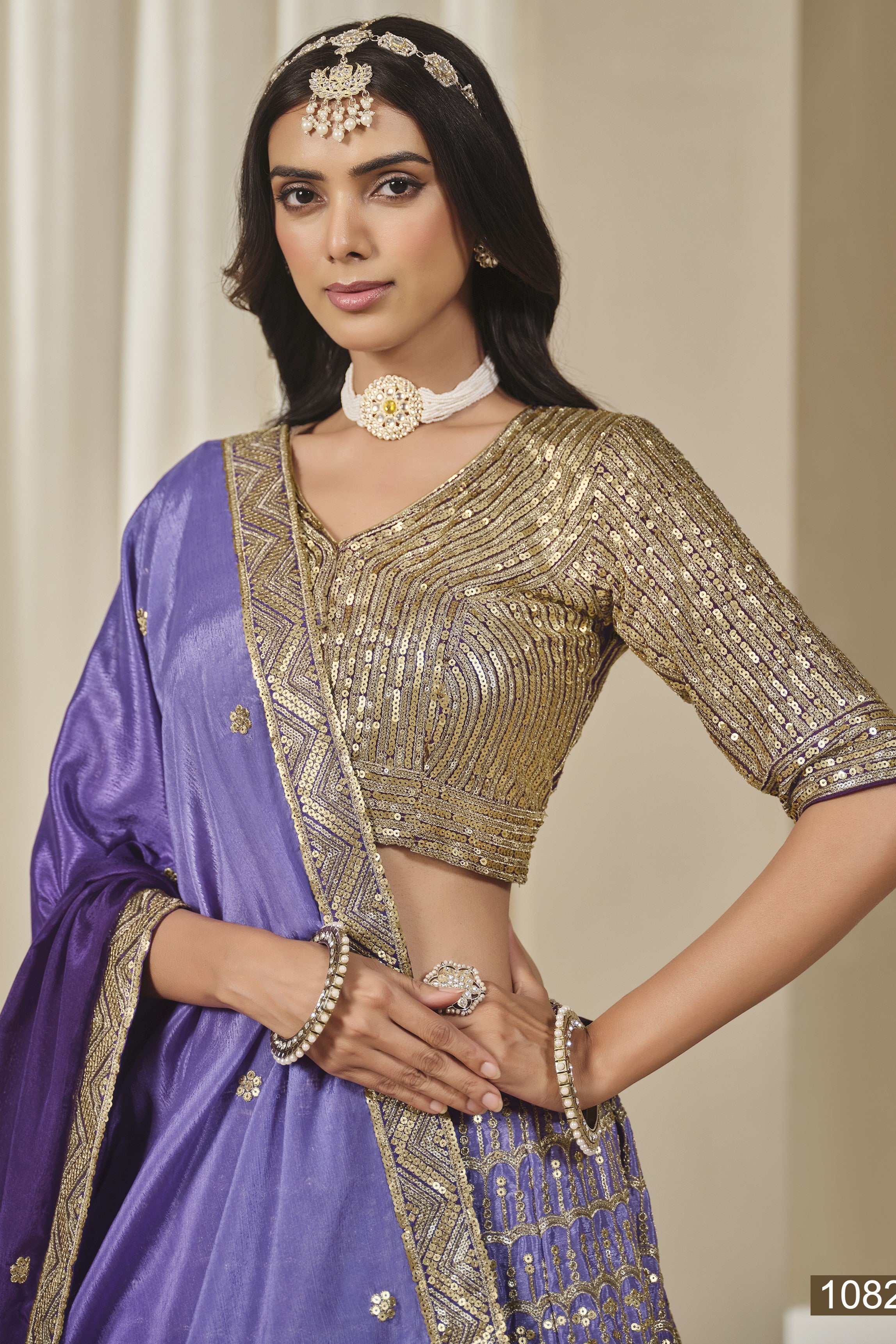 Purple Chinon Silk Dual Color Lehenga Choli For Indian & Pakistani Wedding Festival - Thread & Sequence Embroidery Work