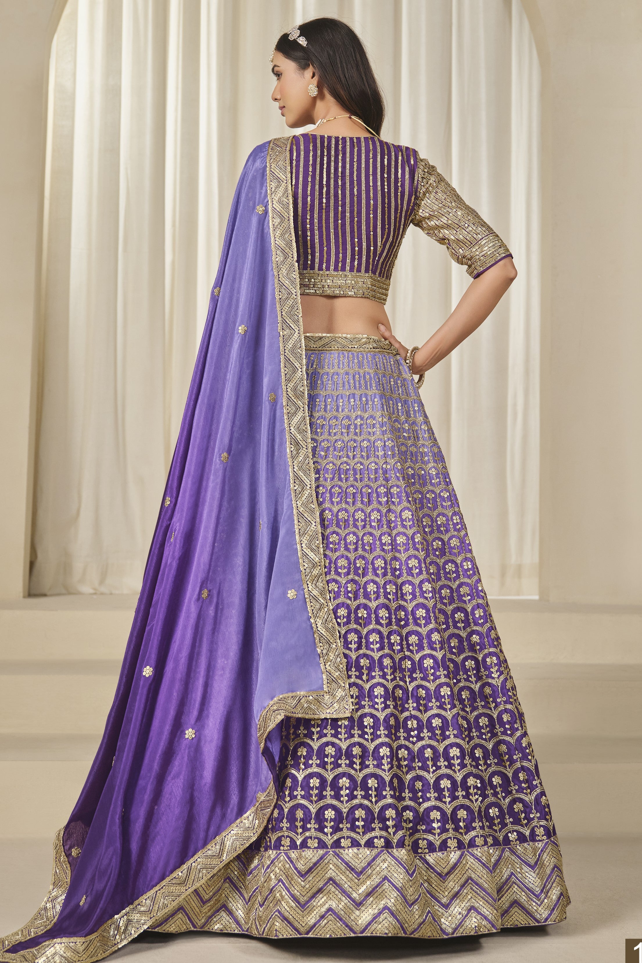 Purple Chinon Silk Dual Color Lehenga Choli For Indian & Pakistani Wedding Festival - Thread & Sequence Embroidery Work