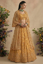 Golden Wedding Guest Lehenga Choli with Thread and Stone Work
