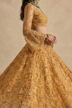 Golden Wedding Guest Lehenga Choli with Thread and Stone Work