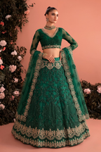 Green Net Long Sleeves Lehenga Choli for Wedding Guest with Sequins Embroidery
