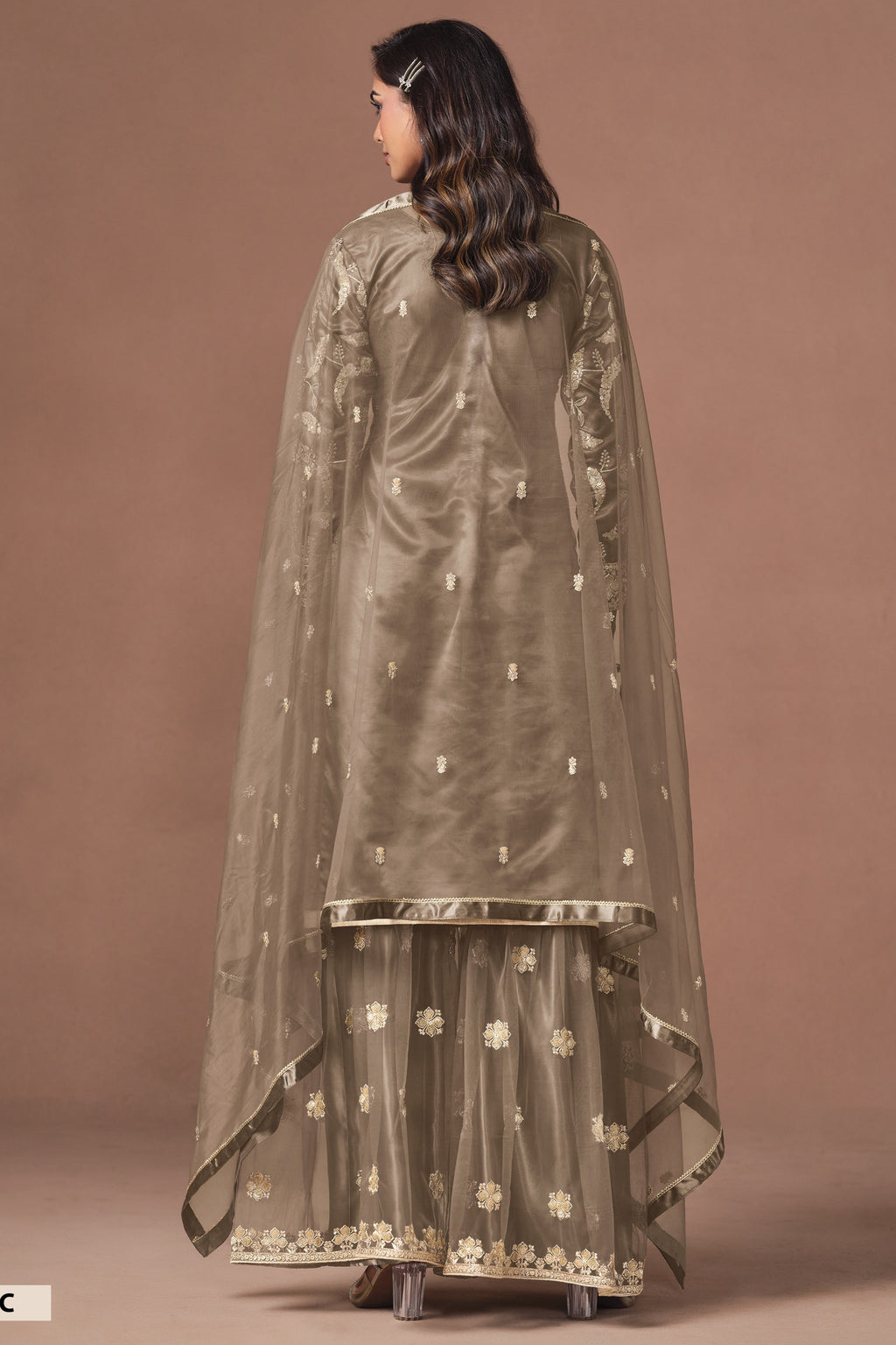 Light Brown Ladies Dress For Engagement - Sharara Suit With Embroidery
