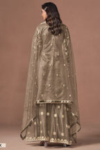 Light Brown Ladies Dress For Engagement - Sharara Suit With Embroidery